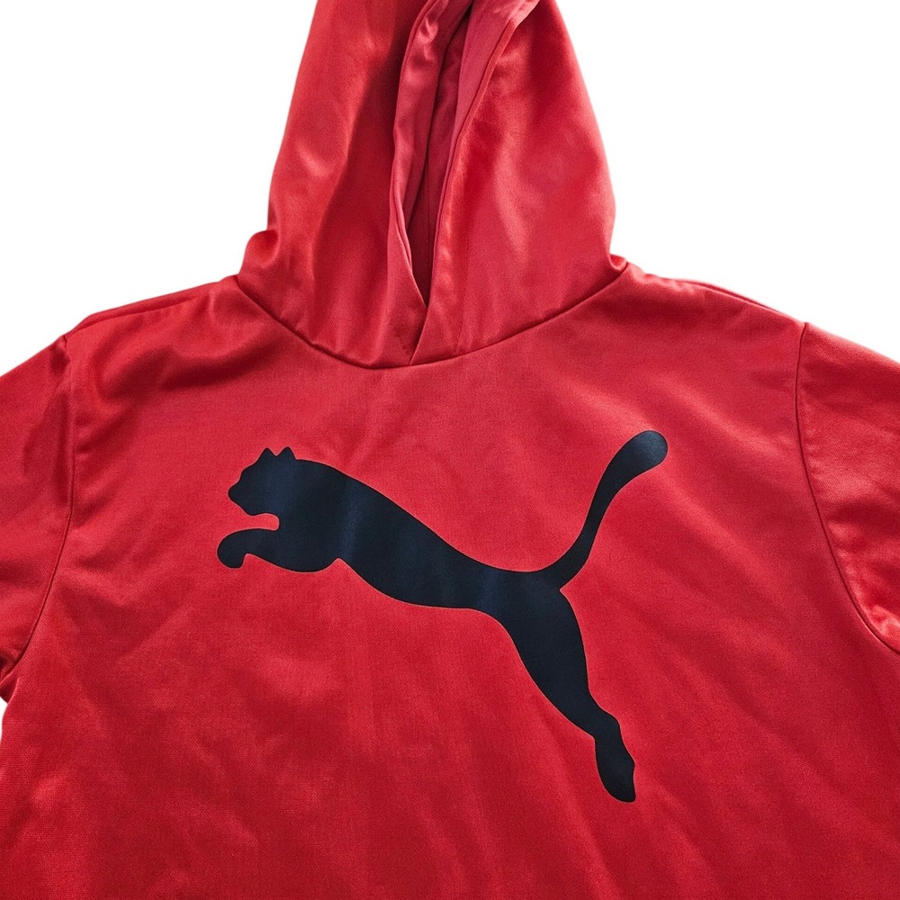 Puma Boys Red Big Logo Performance Pullover Hoodie Size M 10-12 Sweatshirt